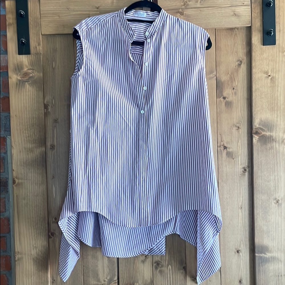 Striped Sleeveless Blouse w/belt